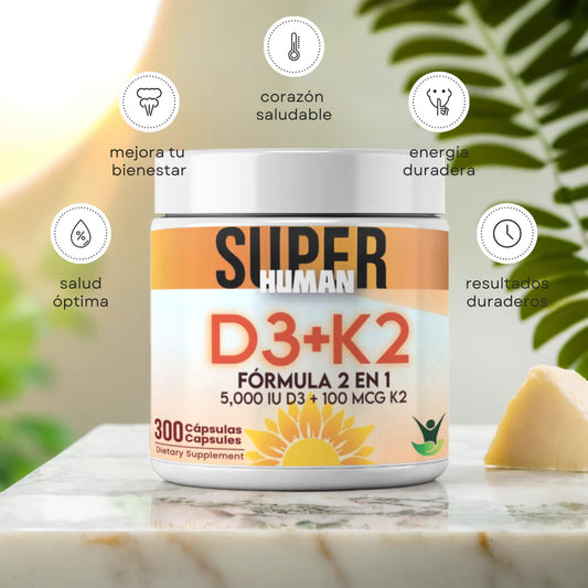 Vitamina D3 + K2 Cápsulas de Fortalecimiento Óseo y Articular de 5000 IU D3 + 100 MCG K2 (300 Cápsulas)